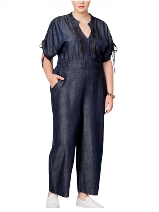 Melissa McCarthy Seven7 Pants - Melissa McCarthy Seven7 Embroidered Denim Wide Leg Jumpsuit Size XL NWOT